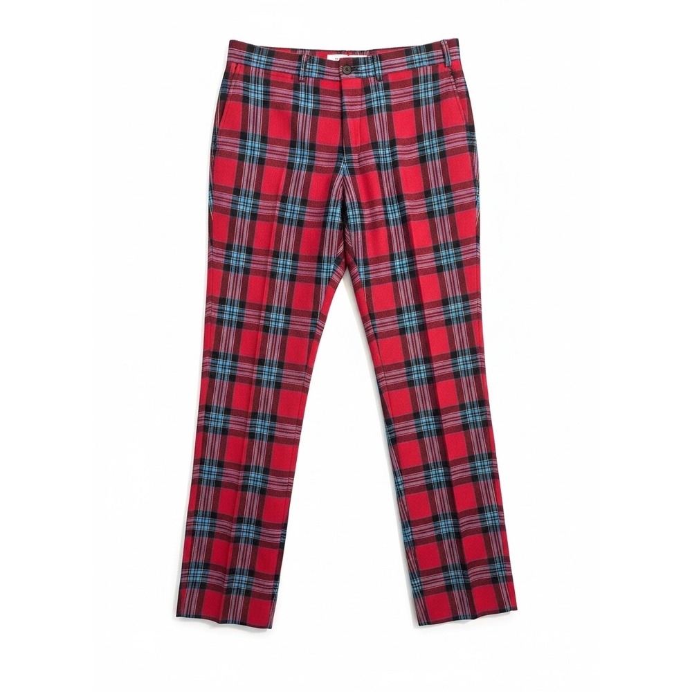 J. McLaughlin Plaid Wool Pants Mens 36 Red Excellent Tartan Trousers